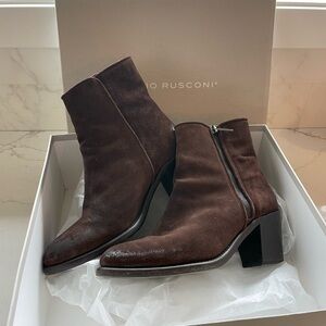 Fabio Rusconi Box & Dust Bag! Dark Brown Suede Heeled Ankle Boots EU 37/US 7